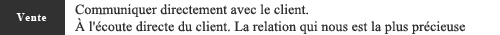Communiquer directement avec le client. à l'écoute directe du client. La relation qui nous est la plus précieuse