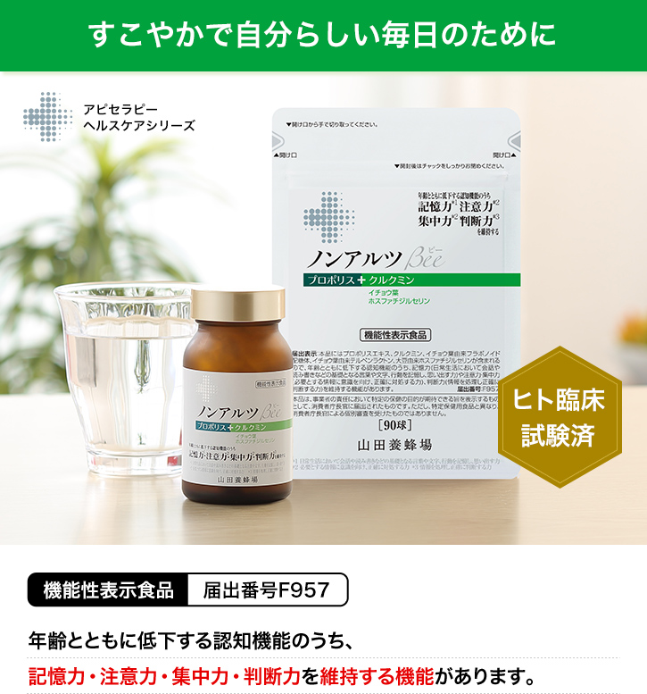 すこやかで自分らしい毎日のために 年齢とともに低下する認知機能のうち、記憶力・注意力・集中力・判断力を維持する機能があります。