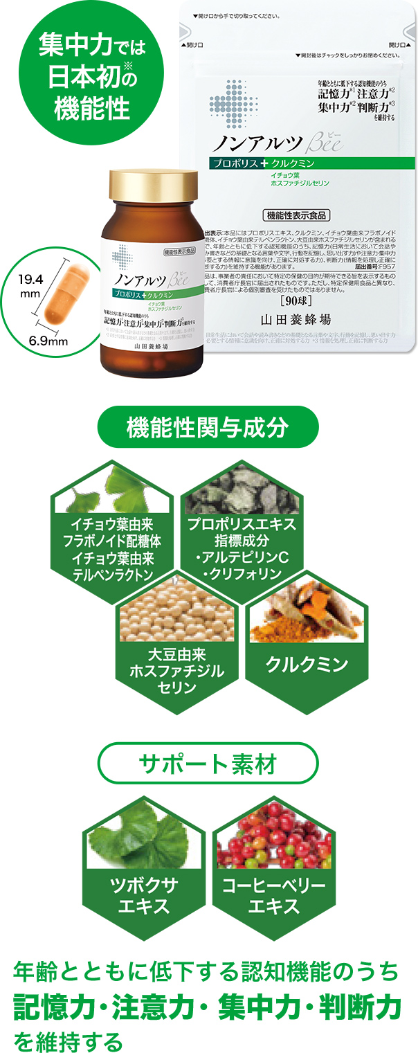 集中力で日本初※の機能性 年齢とともに低下する認知機能のうち記憶力・注意力・集中力・判断力を維持する
